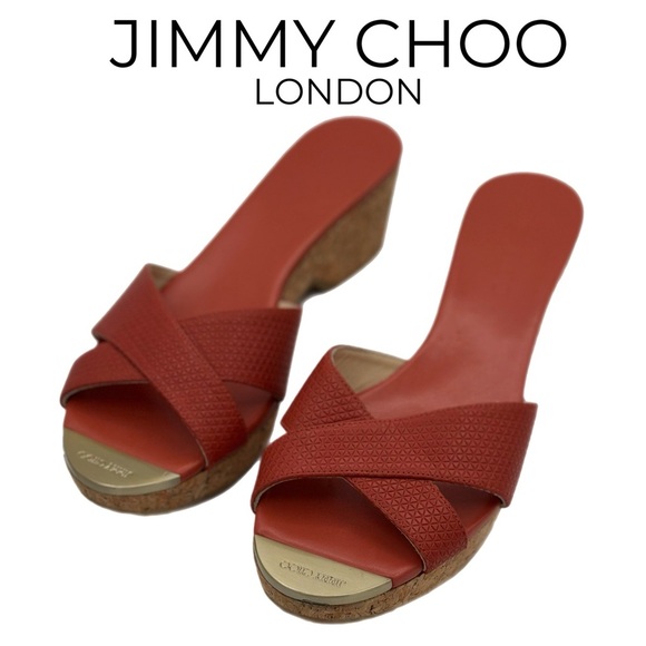 Jimmy Choo Orange Embossed Leather Cork Platform Sandals | Size 39.5 EU - Picture 1 of 8